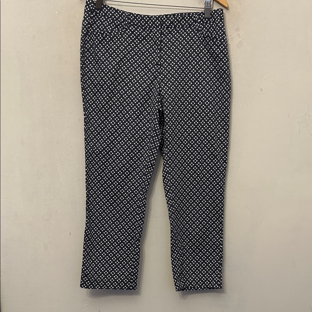 AJ andrea jovine Blue and White Patterned Ankle pants Size 8 EUC